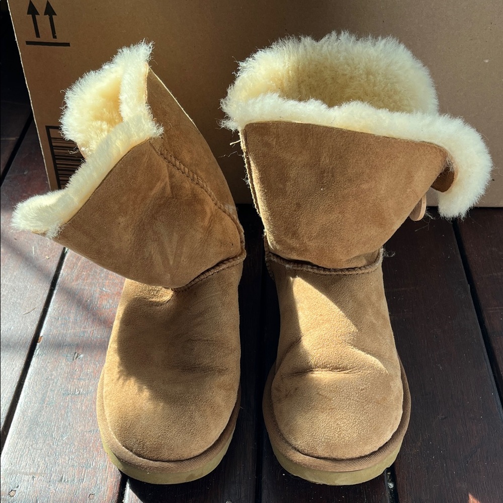 UGG Women's Chestnut Suede Shearling Fold-Over Ankle Boots